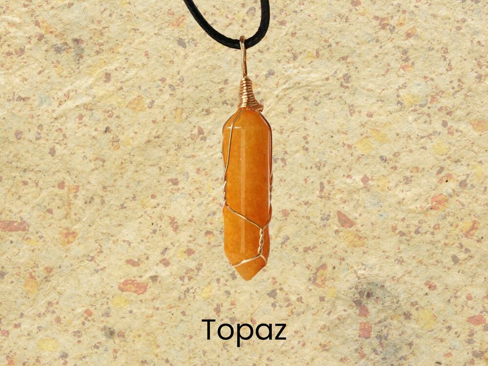 Topaz Gold Wrapped Necklace Boho Pendant Necklace